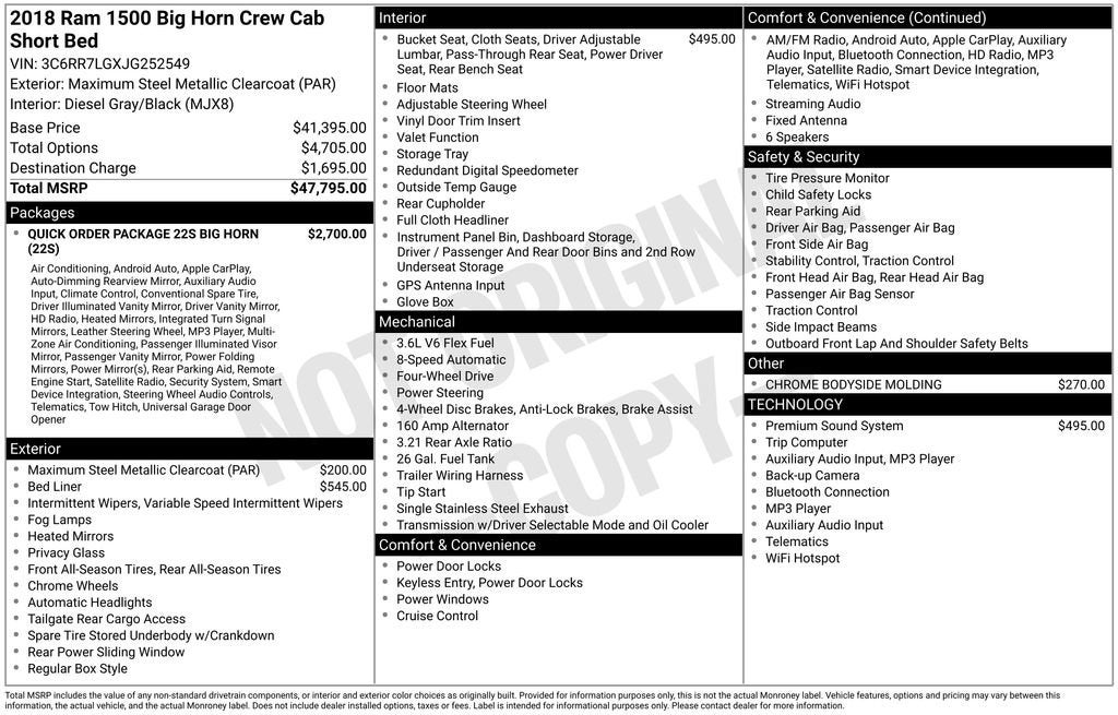 2018 RAM 1500 Big Horn Crew Cab 4x4 5'7" Box